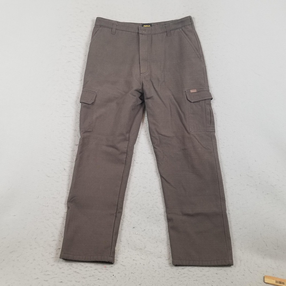 Stanley Cargo Pants Mens 34x30 Brown Canvas Fleece Lined Workwear Winter Casual
